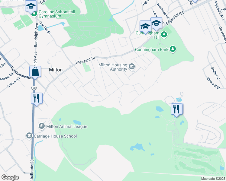 map of restaurants, bars, coffee shops, grocery stores, and more near 200 Lyman Road in Milton