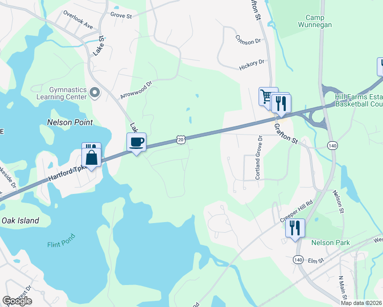 map of restaurants, bars, coffee shops, grocery stores, and more near 228 Hartford Turnpike in Shrewsbury