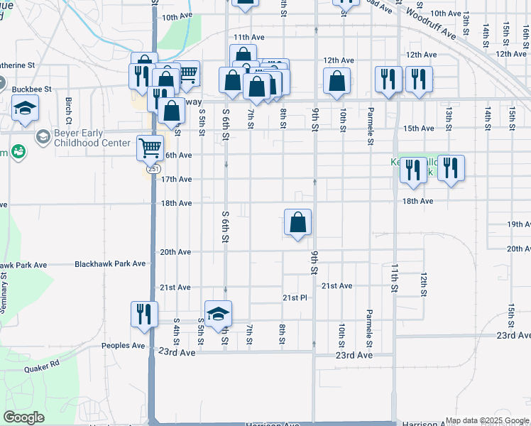 map of restaurants, bars, coffee shops, grocery stores, and more near in Rockford