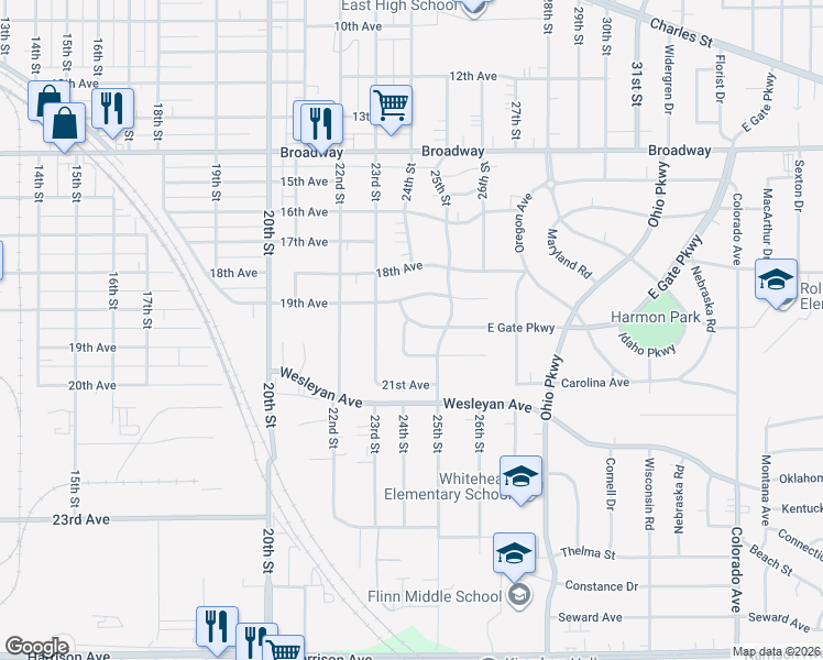 map of restaurants, bars, coffee shops, grocery stores, and more near 2422 East Gate Parkway in Rockford