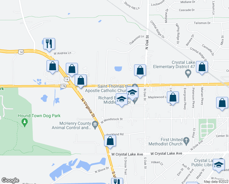 map of restaurants, bars, coffee shops, grocery stores, and more near 479 West Terra Cotta Avenue in Crystal Lake