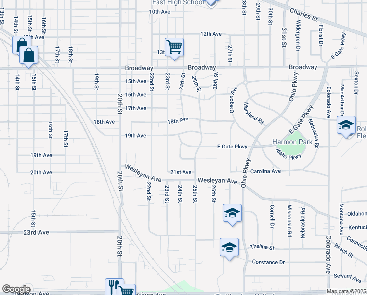 map of restaurants, bars, coffee shops, grocery stores, and more near 2422 East Gate Parkway in Rockford