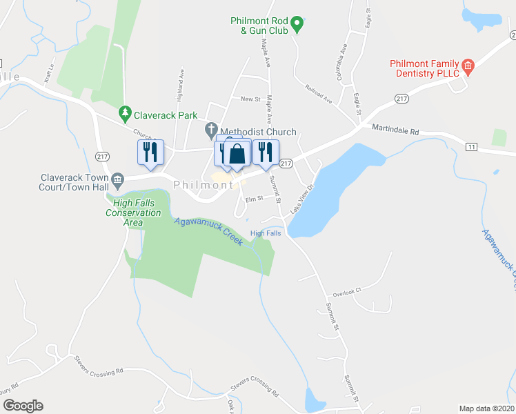 map of restaurants, bars, coffee shops, grocery stores, and more near 21 Elm St in Philmont