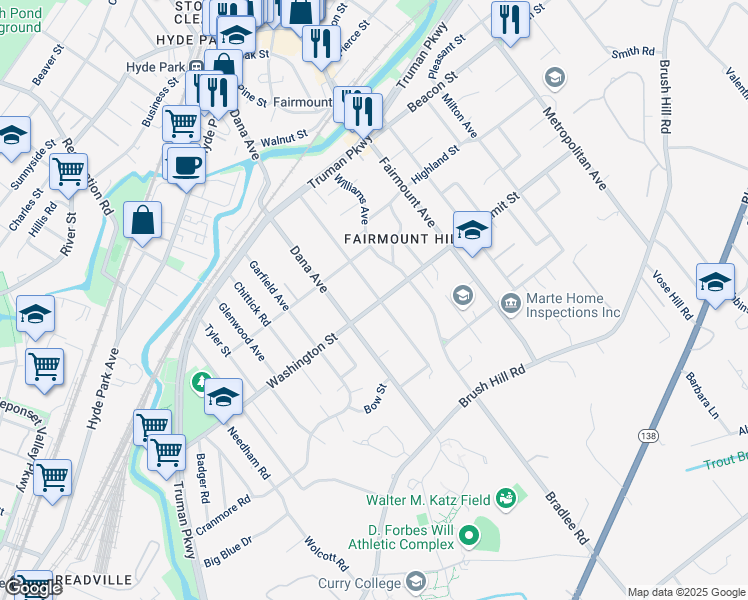 map of restaurants, bars, coffee shops, grocery stores, and more near 75 Neponset Avenue in Boston
