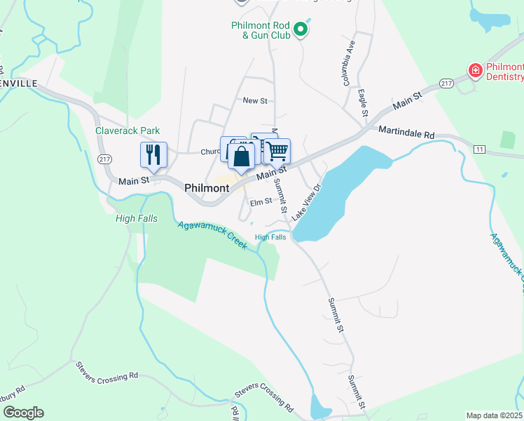 map of restaurants, bars, coffee shops, grocery stores, and more near 21 Elm St in Philmont