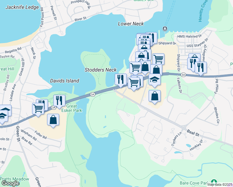 map of restaurants, bars, coffee shops, grocery stores, and more near 428 Lincoln Street in Hingham