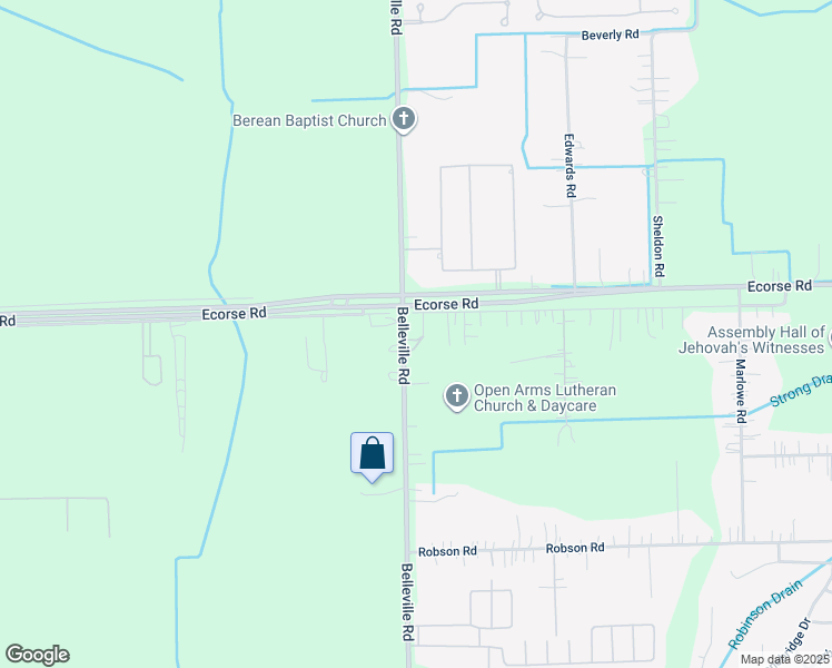 map of restaurants, bars, coffee shops, grocery stores, and more near 7585 Belleville Road in Belleville