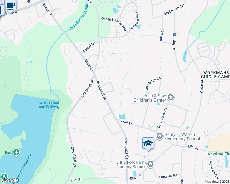 map of restaurants, bars, coffee shops, grocery stores, and more near 36 Lyndon Lane in Ashland