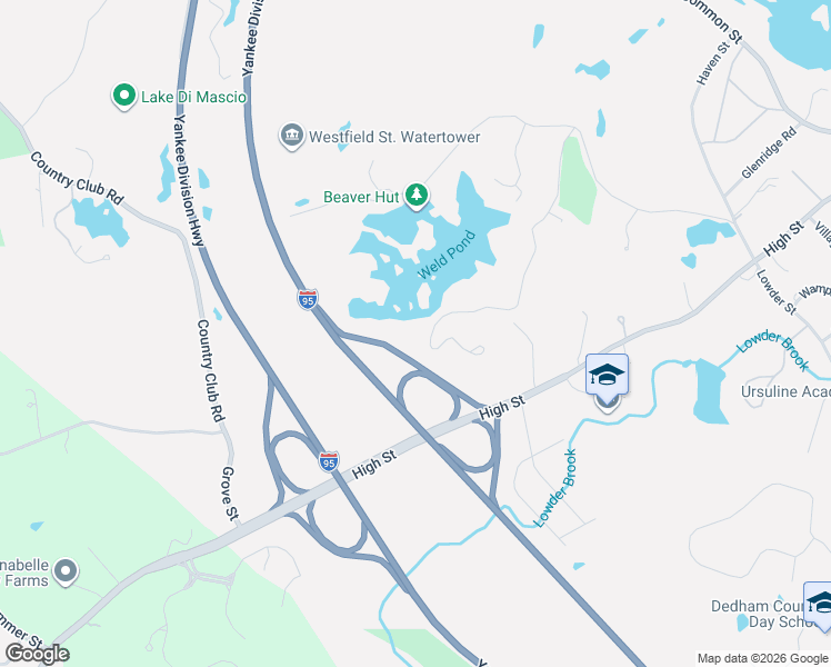 map of restaurants, bars, coffee shops, grocery stores, and more near 225 Meadowbrook Road in Dedham