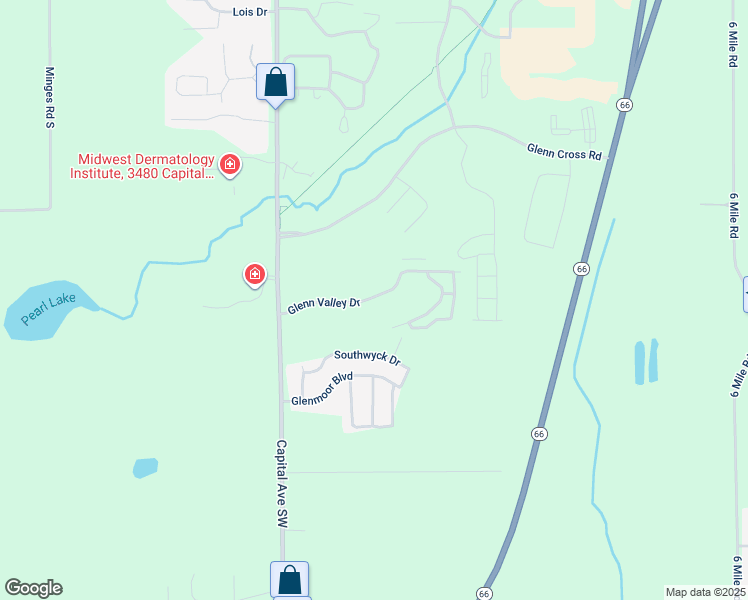 map of restaurants, bars, coffee shops, grocery stores, and more near 5255 Glenn Valley Drive in Battle Creek