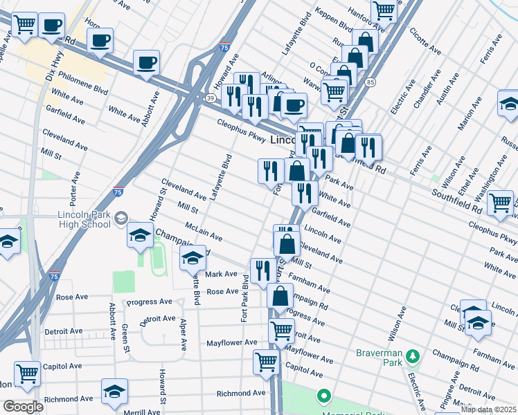map of restaurants, bars, coffee shops, grocery stores, and more near 1369 Lincoln Ave in Lincoln Park