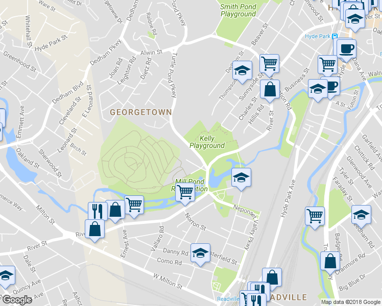 map of restaurants, bars, coffee shops, grocery stores, and more near 20 Turtle Pond Parkway in Boston