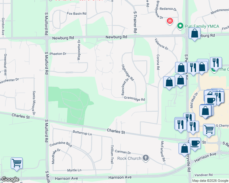 map of restaurants, bars, coffee shops, grocery stores, and more near 6410 Grassridge Road in Rockford