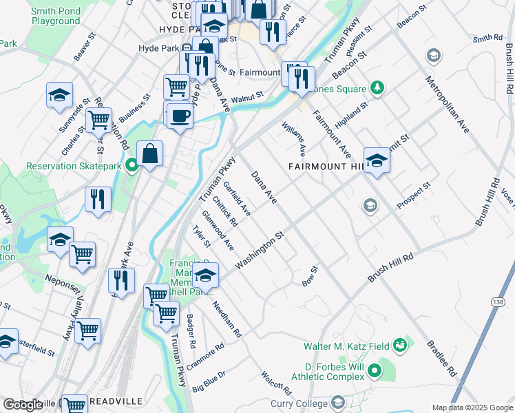 map of restaurants, bars, coffee shops, grocery stores, and more near 47 Loring Street in Boston