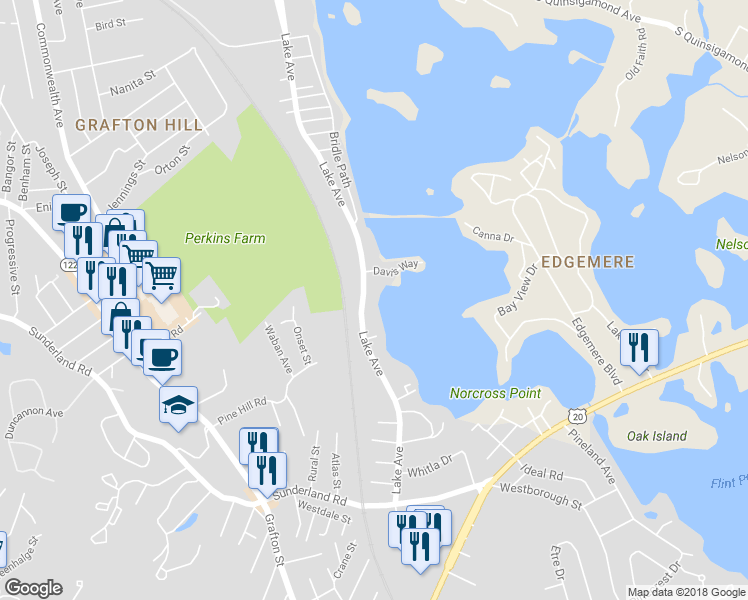 map of restaurants, bars, coffee shops, grocery stores, and more near 441 Lake Avenue in Worcester