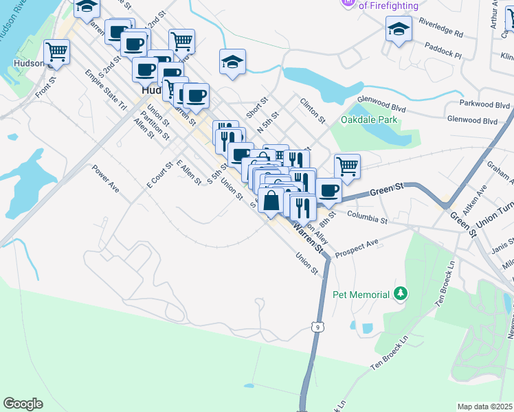 map of restaurants, bars, coffee shops, grocery stores, and more near 18-20 South 6th Street in Hudson