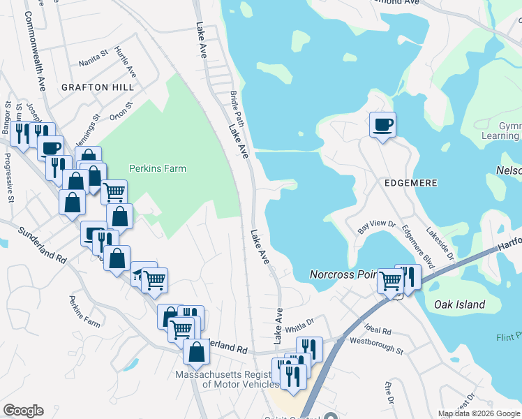 map of restaurants, bars, coffee shops, grocery stores, and more near 441 Lake Avenue in Worcester
