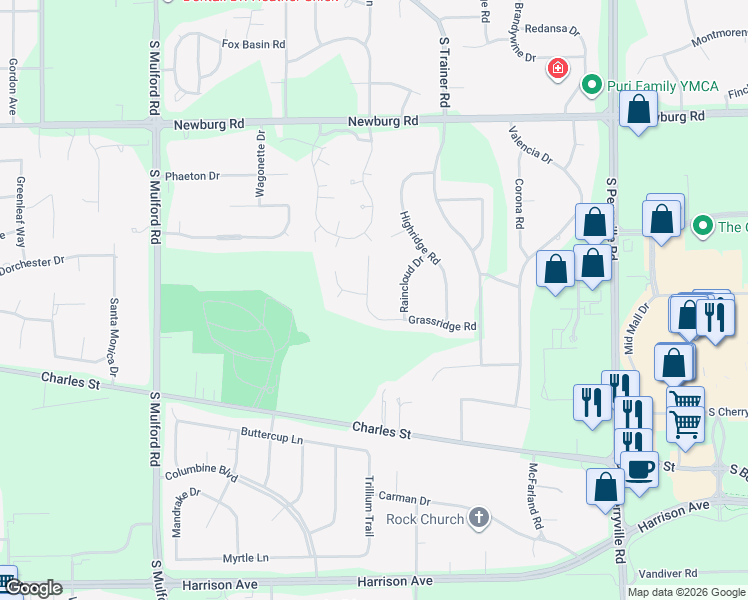 map of restaurants, bars, coffee shops, grocery stores, and more near 6410 Grassridge Road in Rockford