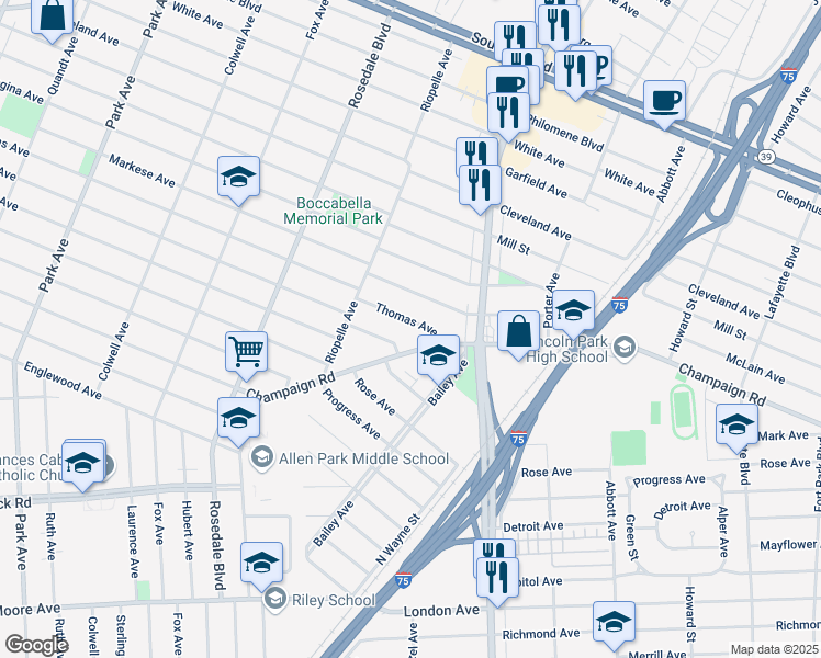 map of restaurants, bars, coffee shops, grocery stores, and more near 2009 Thomas Street in Lincoln Park