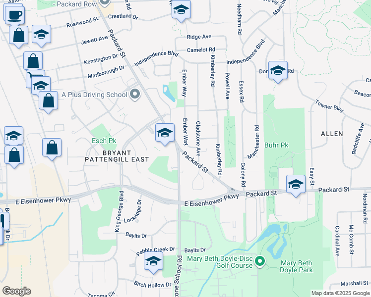 map of restaurants, bars, coffee shops, grocery stores, and more near 2850 Ember Way in Ann Arbor