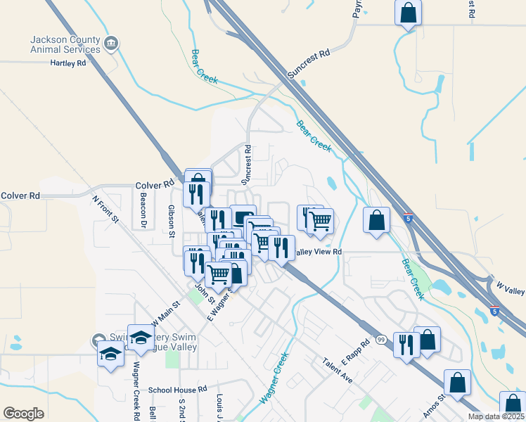 map of restaurants, bars, coffee shops, grocery stores, and more near 139 Poppy Bay Place in Talent
