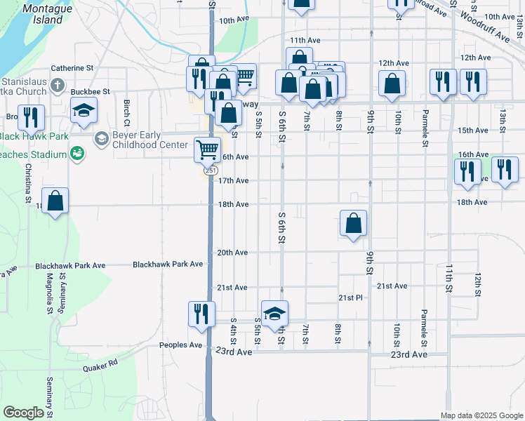 map of restaurants, bars, coffee shops, grocery stores, and more near 1908 South 5th Street in Rockford