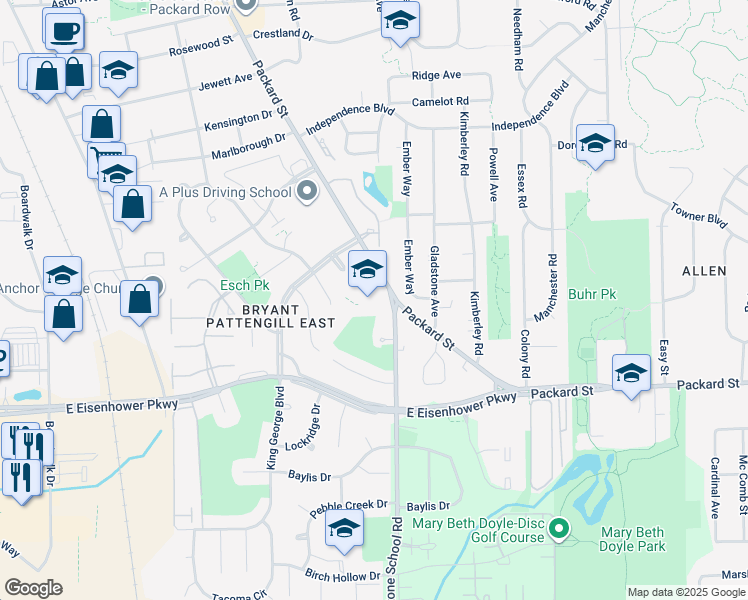 map of restaurants, bars, coffee shops, grocery stores, and more near 2800 Stone School Road in Ann Arbor