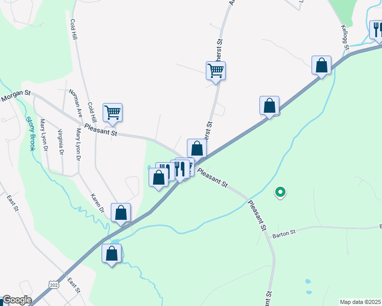 map of restaurants, bars, coffee shops, grocery stores, and more near 61 Pleasant Street in Granby