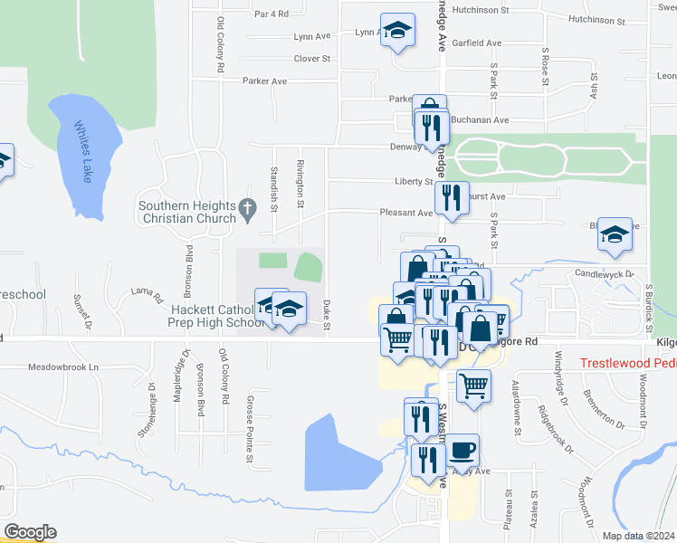 map of restaurants, bars, coffee shops, grocery stores, and more near 4303 Duke Street in Kalamazoo