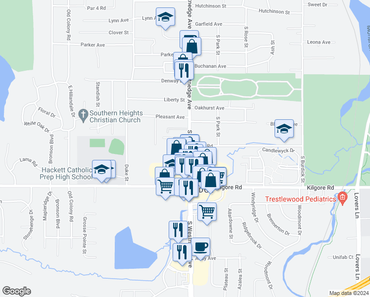 map of restaurants, bars, coffee shops, grocery stores, and more near 4308 South Westnedge Avenue in Kalamazoo