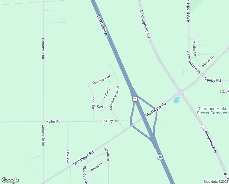 map of restaurants, bars, coffee shops, grocery stores, and more near 2207 Meadow View Lane in Rockford