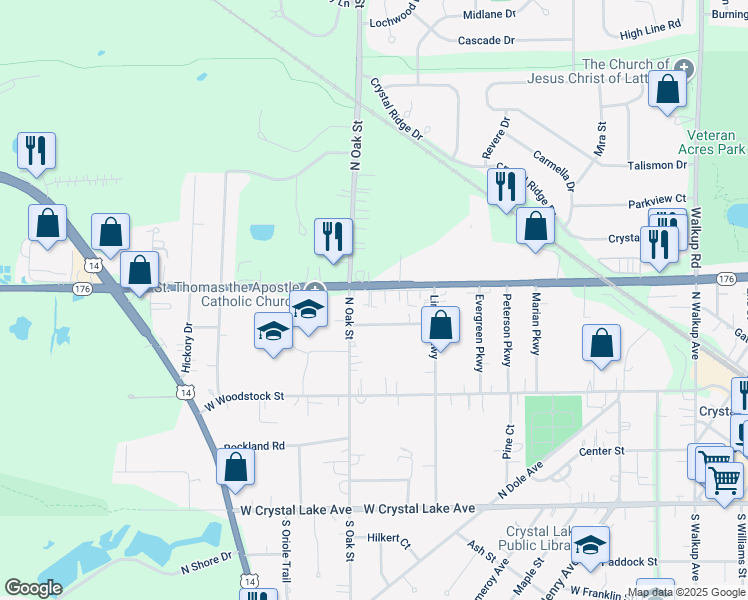 map of restaurants, bars, coffee shops, grocery stores, and more near 381 West Terra Cotta Avenue in Crystal Lake