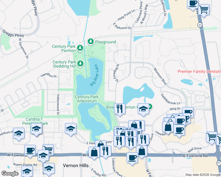 map of restaurants, bars, coffee shops, grocery stores, and more near 172 Brook Lane in Vernon Hills