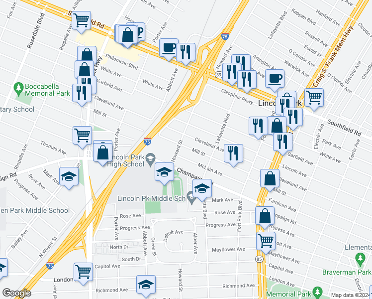 map of restaurants, bars, coffee shops, grocery stores, and more near 1579 Mill Street in Lincoln Park