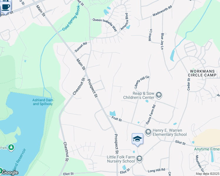 map of restaurants, bars, coffee shops, grocery stores, and more near 36 Lyndon Lane in Ashland