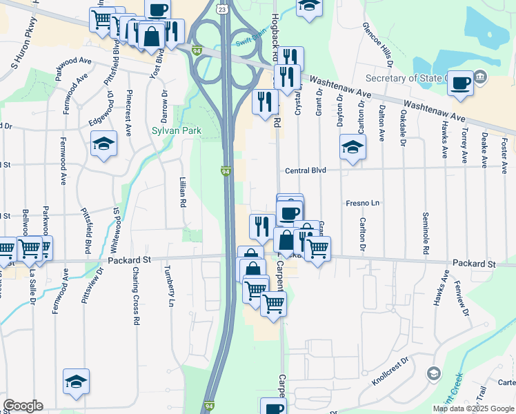 map of restaurants, bars, coffee shops, grocery stores, and more near 2790 Carpenter Road in Ann Arbor