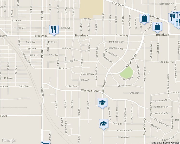 map of restaurants, bars, coffee shops, grocery stores, and more near 2319 East Gate Parkway in Rockford