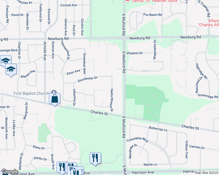 map of restaurants, bars, coffee shops, grocery stores, and more near 5870 El Paso Circle in Rockford