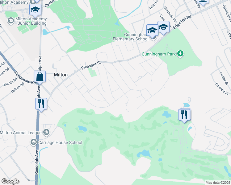 map of restaurants, bars, coffee shops, grocery stores, and more near 200 Lyman Road in Milton
