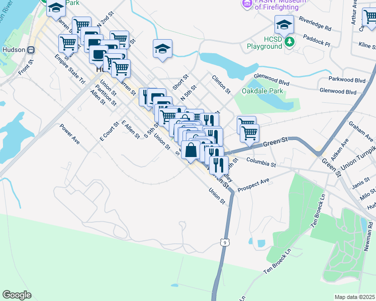 map of restaurants, bars, coffee shops, grocery stores, and more near 18-20 South 6th Street in Hudson