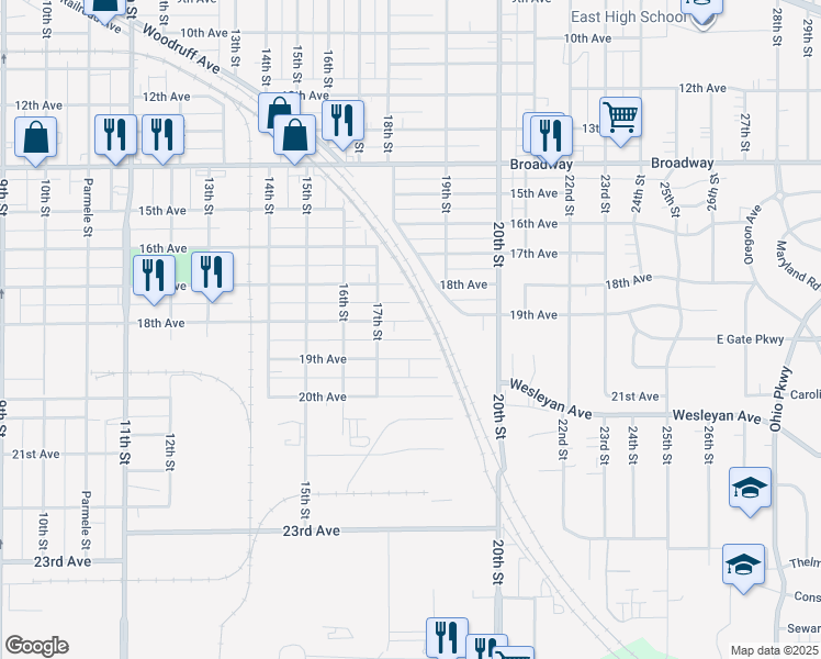 map of restaurants, bars, coffee shops, grocery stores, and more near 2217 18th Avenue in Rockford