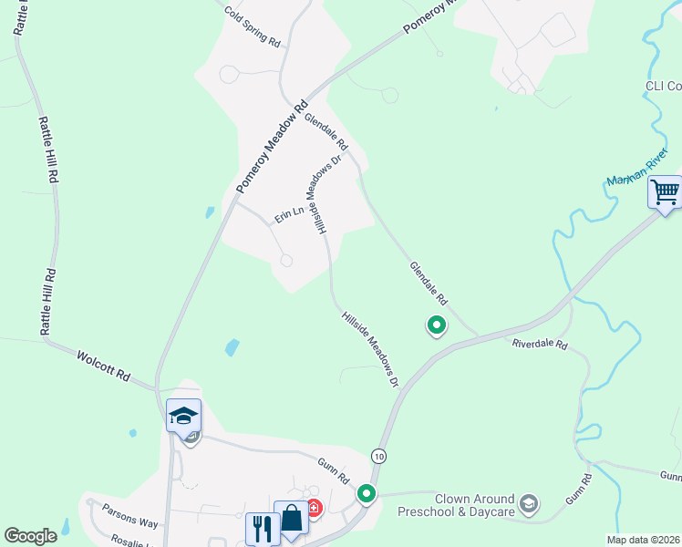 map of restaurants, bars, coffee shops, grocery stores, and more near 10-68 Hillside Meadows Dr in Southampton