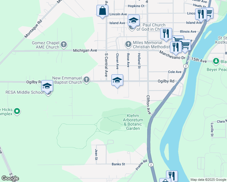 map of restaurants, bars, coffee shops, grocery stores, and more near 2603 Clover Avenue in Rockford