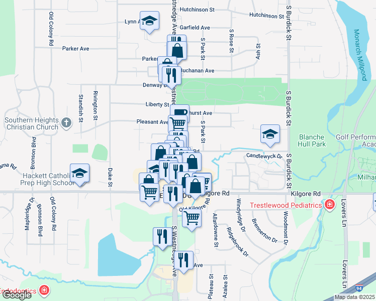 map of restaurants, bars, coffee shops, grocery stores, and more near 436 Pratt Road in Kalamazoo