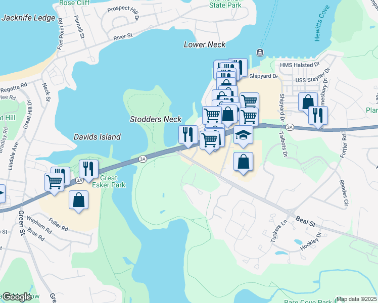 map of restaurants, bars, coffee shops, grocery stores, and more near 428 Lincoln Street in Hingham