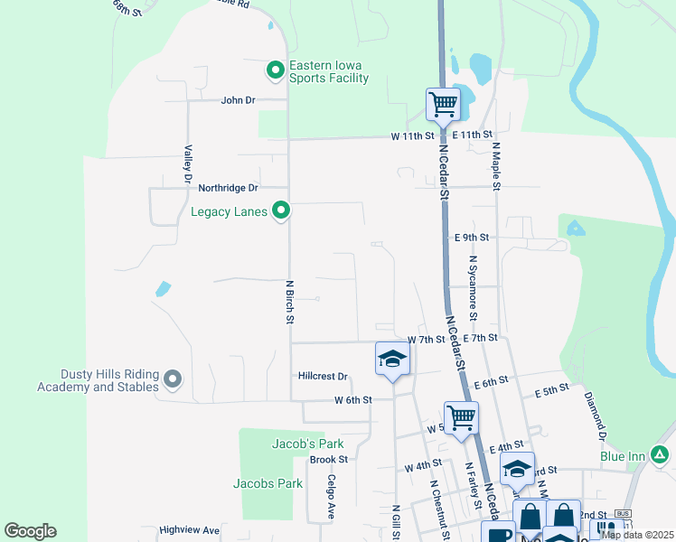map of restaurants, bars, coffee shops, grocery stores, and more near 701-733 Breckenridge Drive in Monticello