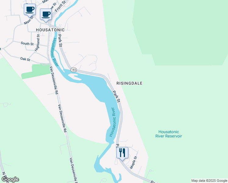 map of restaurants, bars, coffee shops, grocery stores, and more near 287-347 Park Street in Great Barrington