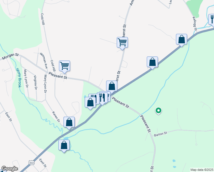 map of restaurants, bars, coffee shops, grocery stores, and more near 59 Pleasant Street in Granby