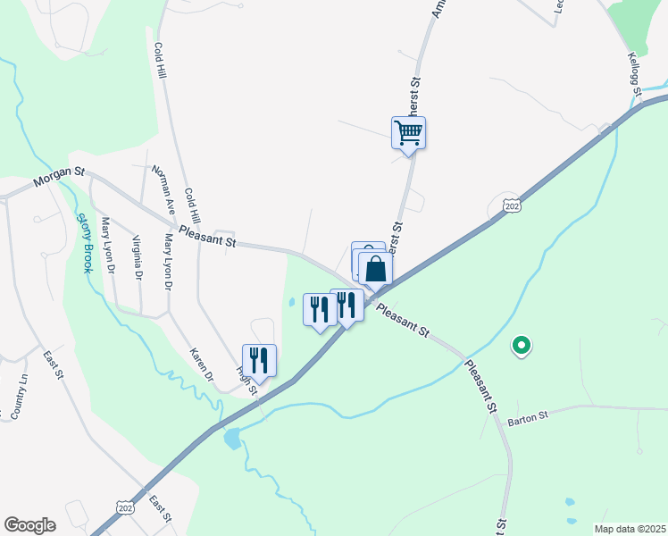 map of restaurants, bars, coffee shops, grocery stores, and more near 55 Pleasant Street in Granby