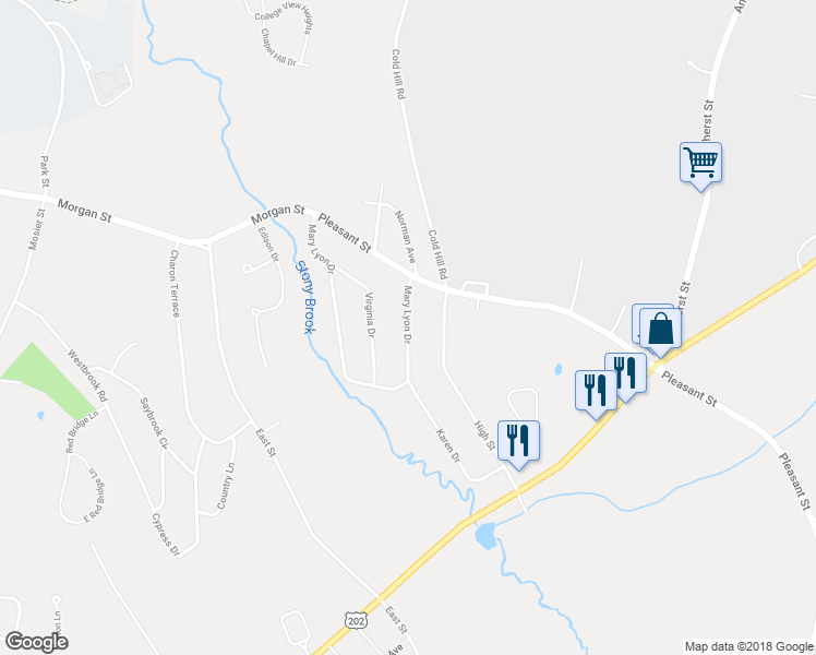 map of restaurants, bars, coffee shops, grocery stores, and more near Mary Lyon Drive in Granby